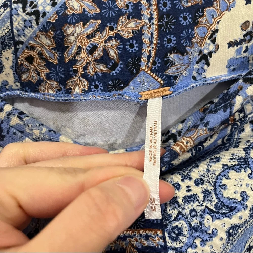 Free People Shes Something Else Mini Skirt True Blue Combo Sz M Ruched Layers